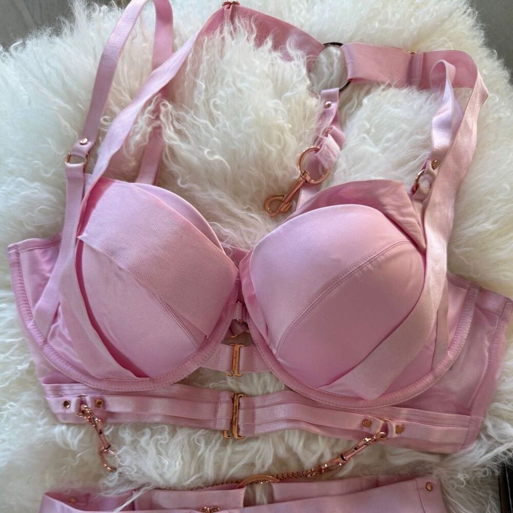 Honey Birdette Kukuro Blush Pink Bra 36G Bondage Harness Cage Rare